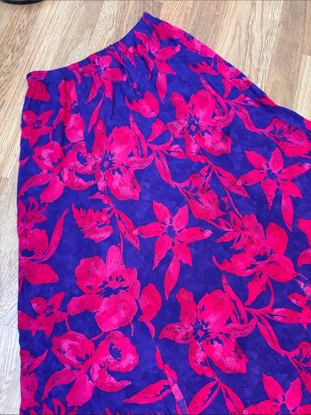 Jessica Holbrook vibrant deep indigo and fuchsia floral midi skirt. Size S.